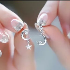 Silver Star & Moon Crystal Amethyst Earrings